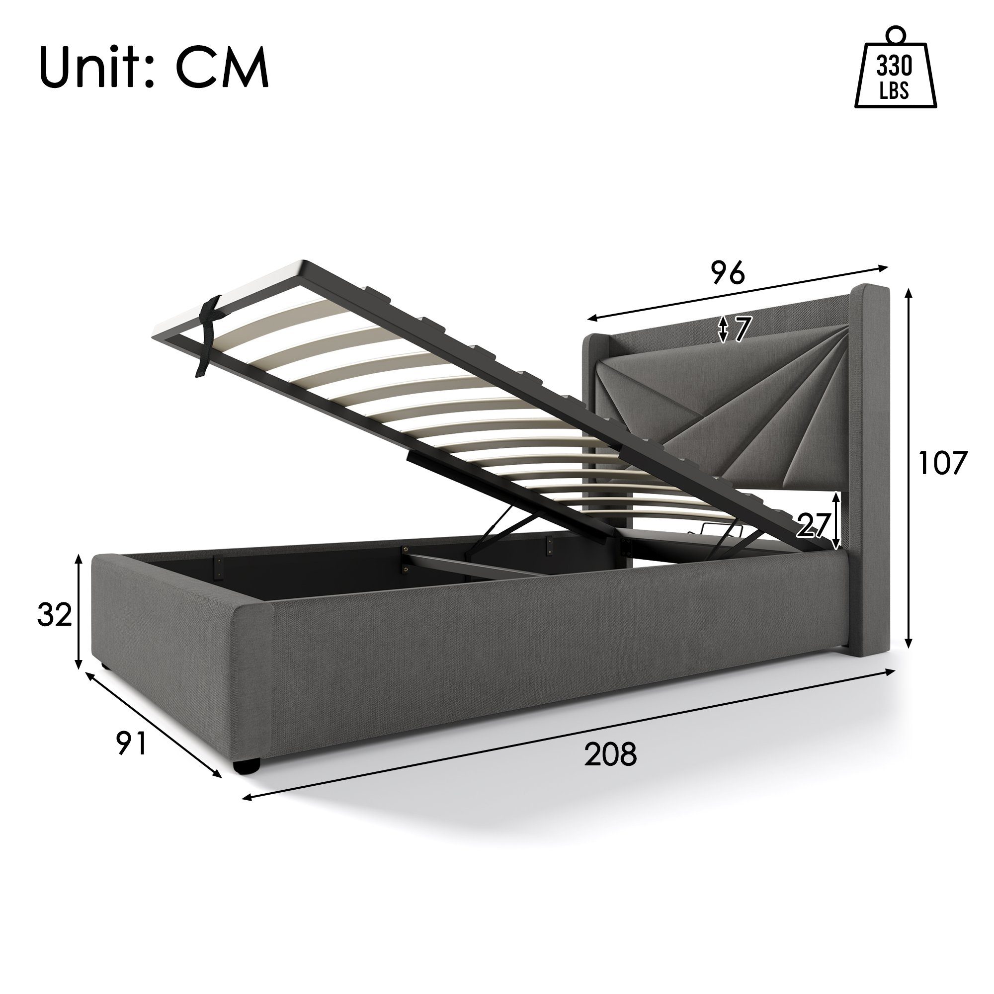 Ulife Polsterbett Doppelbett Stauraumbett mit USB /Typ C, Ladefunktion, Leinen, 90 × 200 cm