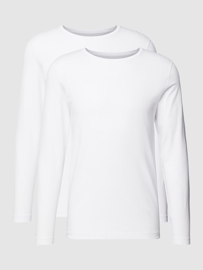 Longsleeve mit geripptem Rundhalsausschnitt im 2er-Pack in weiß