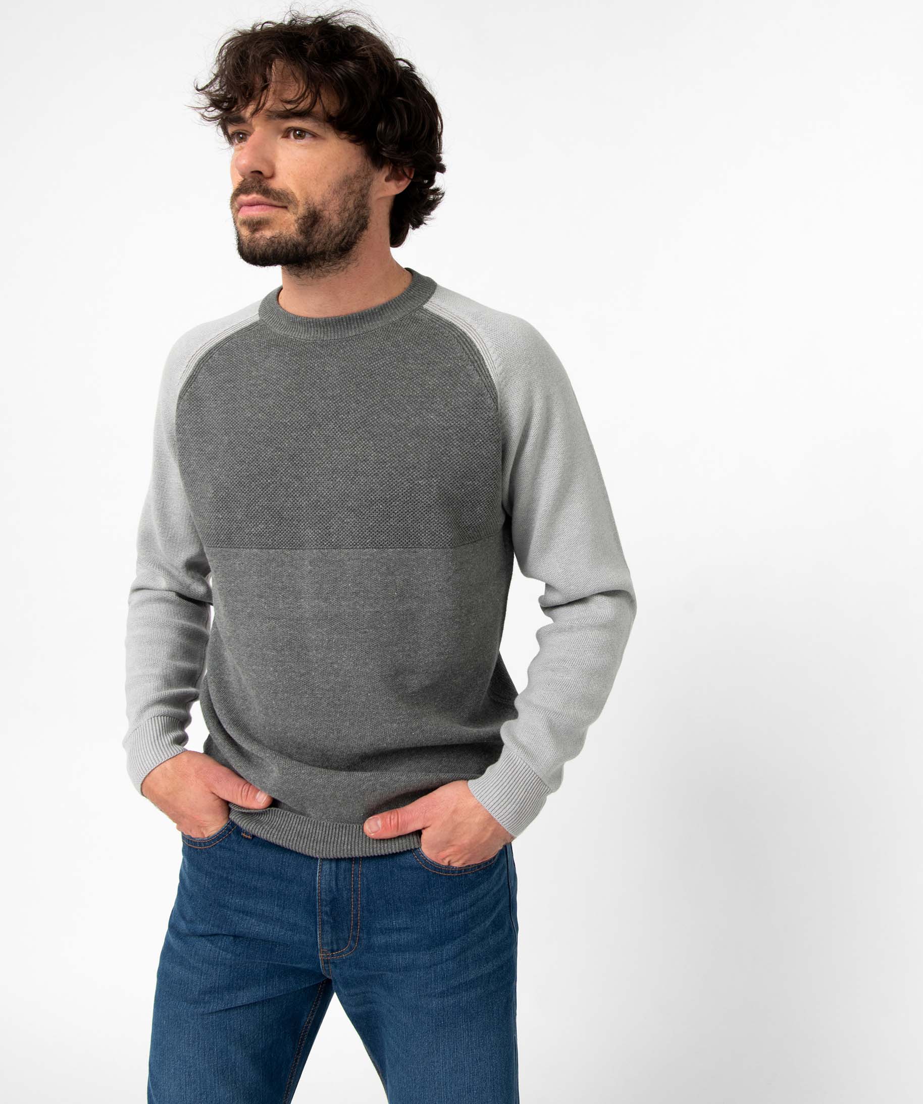 Pull homme bicolore à maille fantaisie gris | GEMO