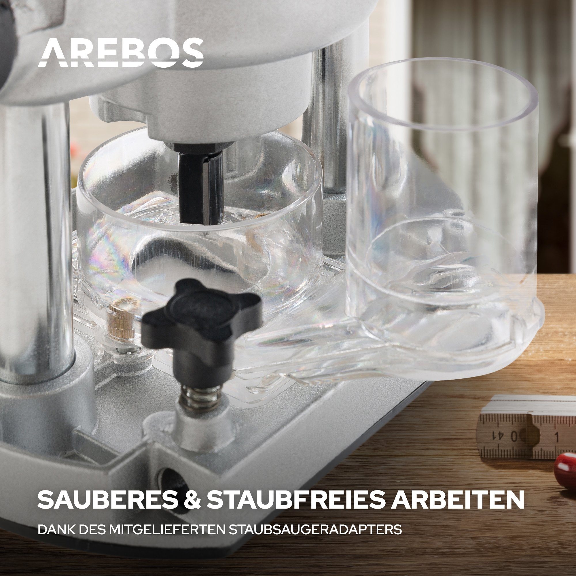 Arebos Oberfräse mit Koffer, 1200 W, inkl. Zubehör + Fräser Set 12-teilig, (Set, Oberfräse)