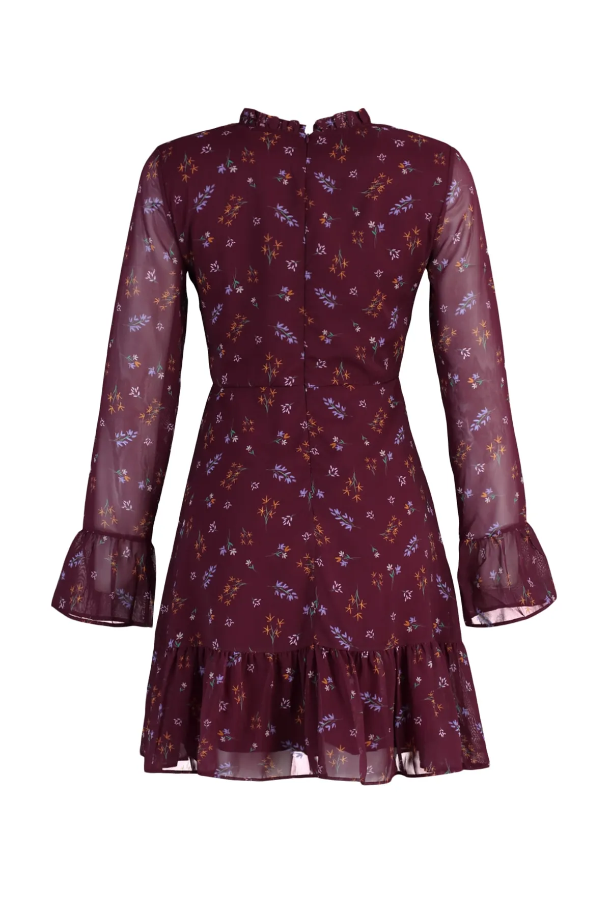 Trendyol Collection  Weinrotes Webkleid mit hohem Kragen TCLAW19LJ0076