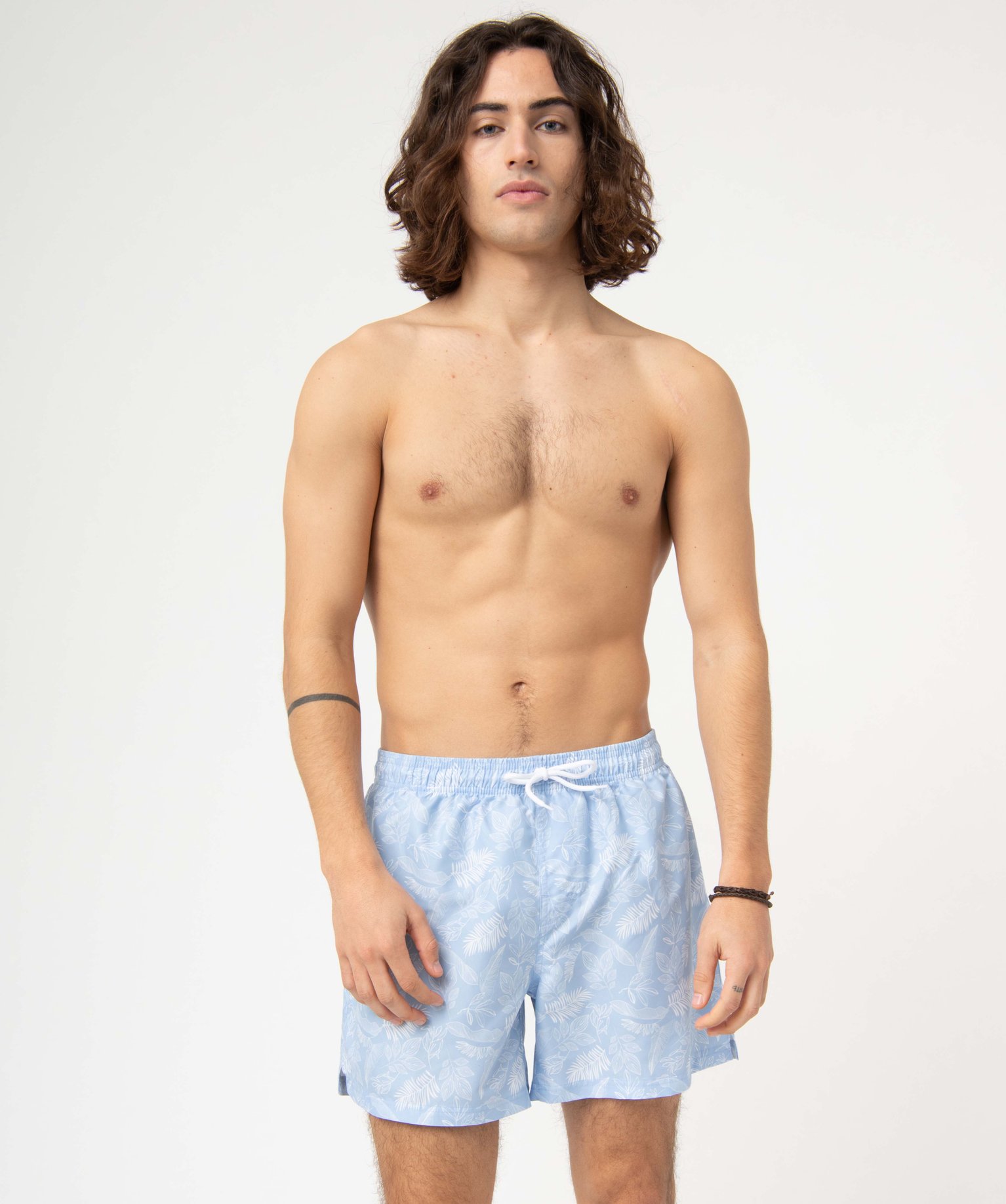 Short de bain homme pastel à imprimé feuillages bleu | GEMO