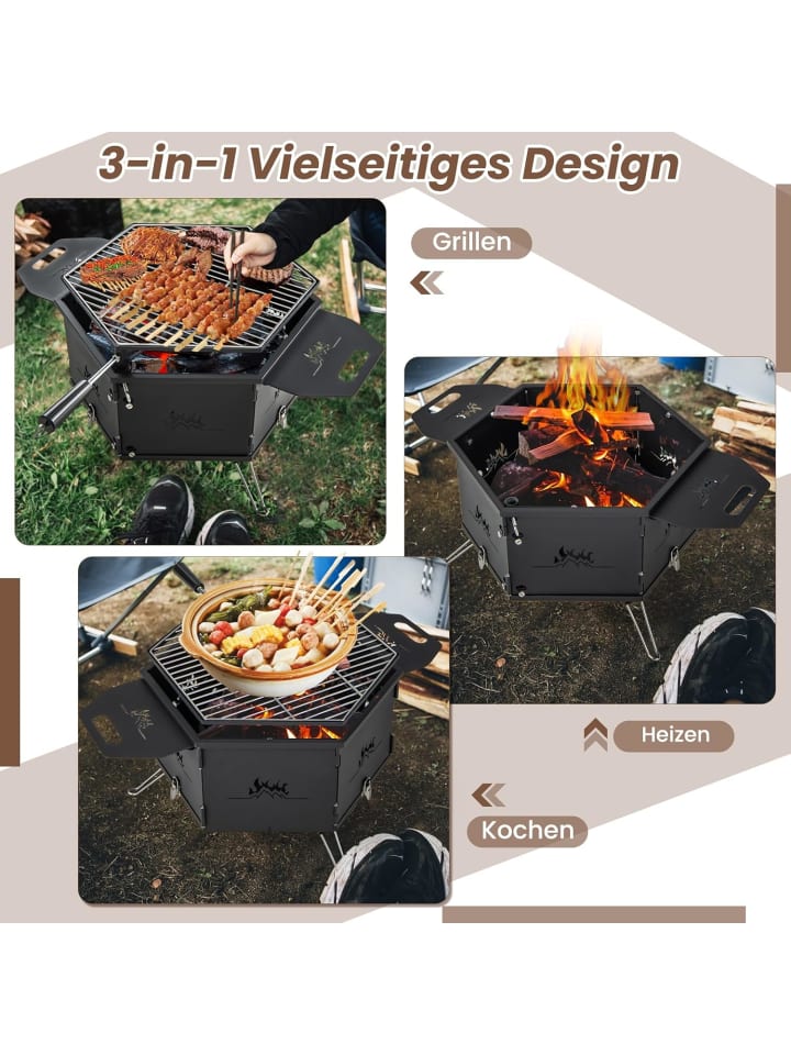 COSTWAY 2 in 1 Holzkohlegrill Feuerstelle 77x74x38cm in Schwarz günstig kaufen onesize