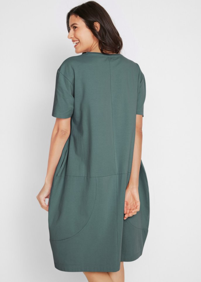 Knieumspielendes Oversized-Baumwoll-Kleid in O-Shape, 1/2-Arm