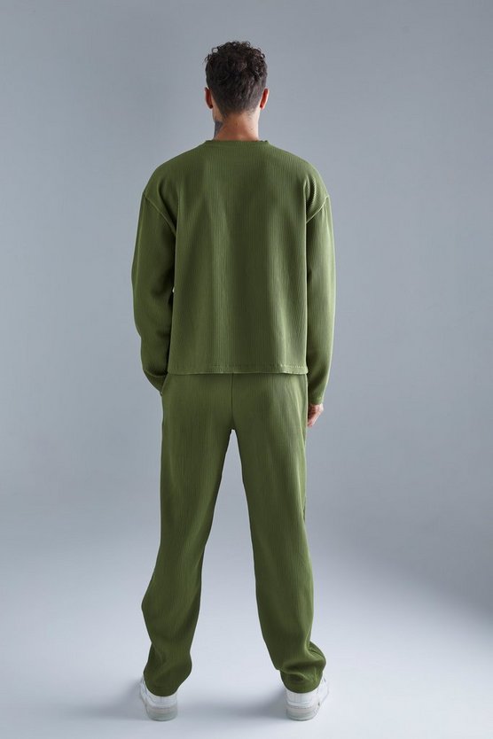 Langärmliges kastiges Oversize T-Shirt & Hose mit geradem Bein
