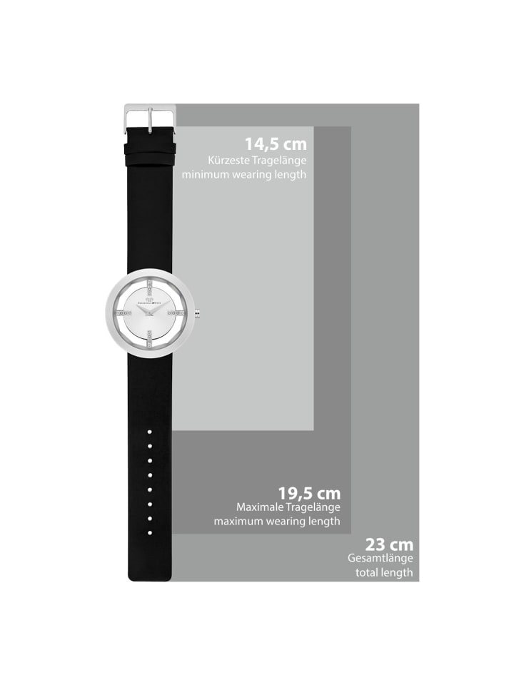 Rhodenwald & Söhne Damen Quarzuhr silber Echtleder schwarz in schwarz günstig kaufen 18 cm