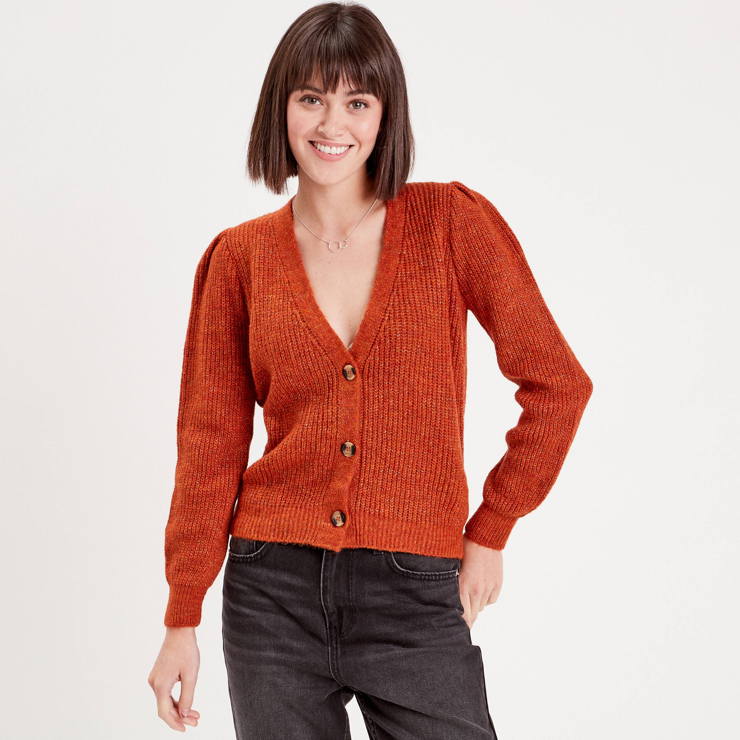 Gilet manches longues marron cognac femme | Cache Cache