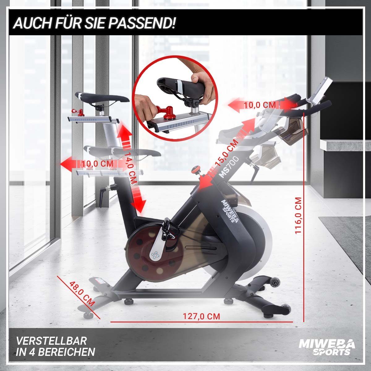 Miweba Sports Speedbike Profi Speedbike MS700 inkl. Flaschenhalter - 20 Kg Schwungmasse (Sportgeräte für zu hause, Heimtrainer Fahrrad, Trimmrad, Fahrradtrainer, Fitness Rennrad Training, Cardio, Indoor Cycle, Sport, Ganzkörpertraining, 3-tlg., Zwift