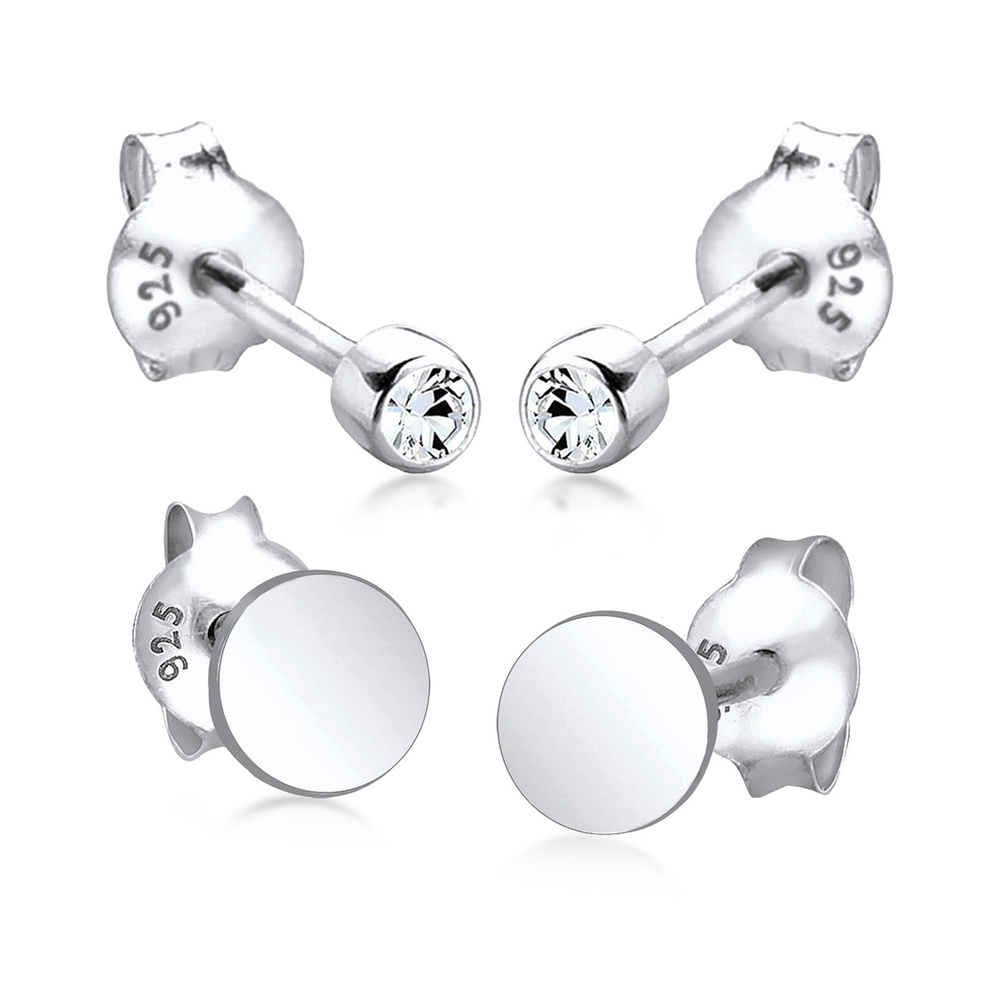 Elli Elli Boucles d'Oreilles Femmes Clous d'oreilles Plaquettes Set de 2 avec Cristaux Boucles d'oreilles