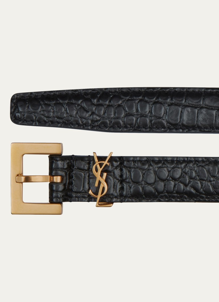 Curea îngustă din piele de vițel cu monogramă Saint Laurent