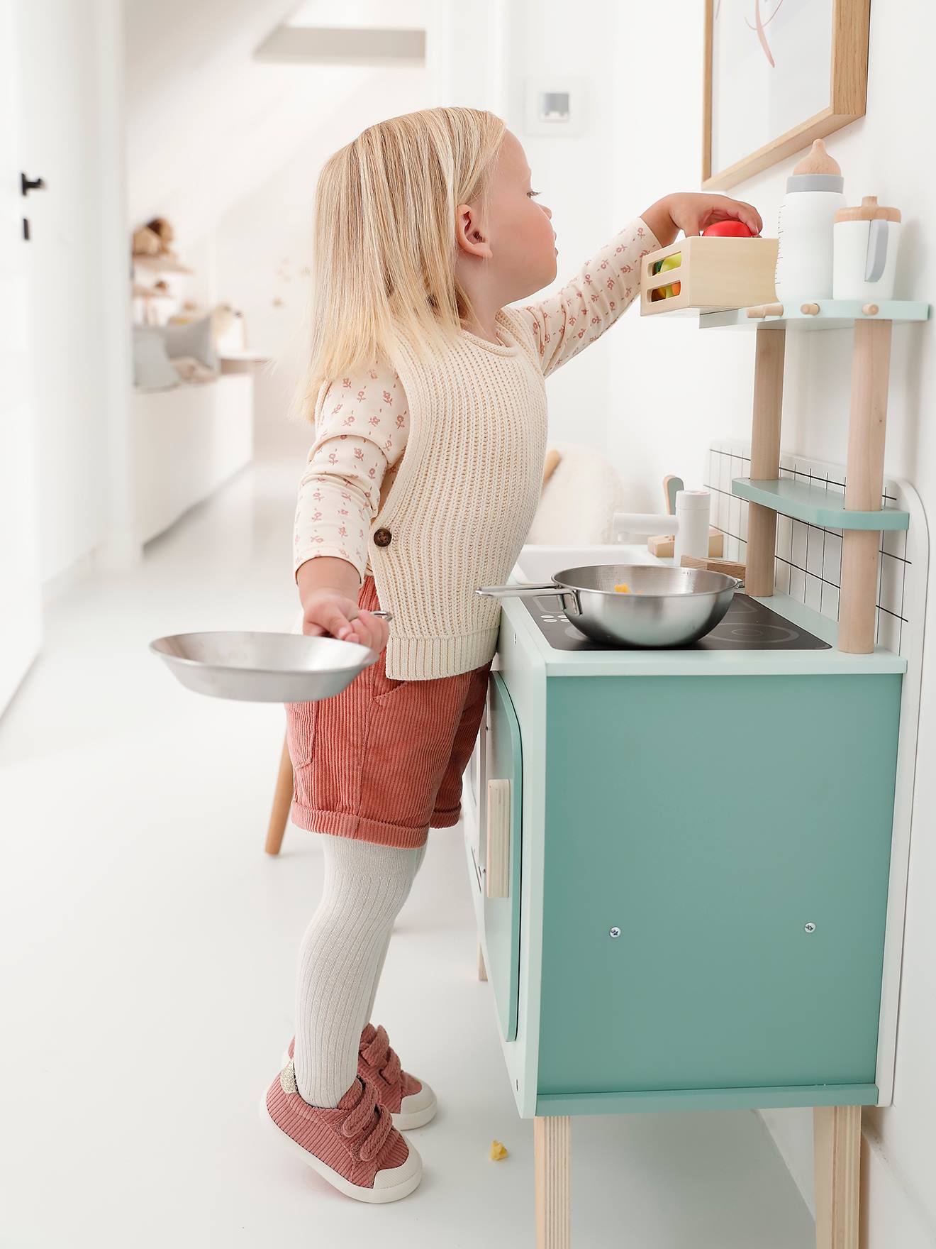 Vertbaudet Mädchen Baby-Set: Shirt, Shorts, Pullunder & Strumpfhose - altrosa
