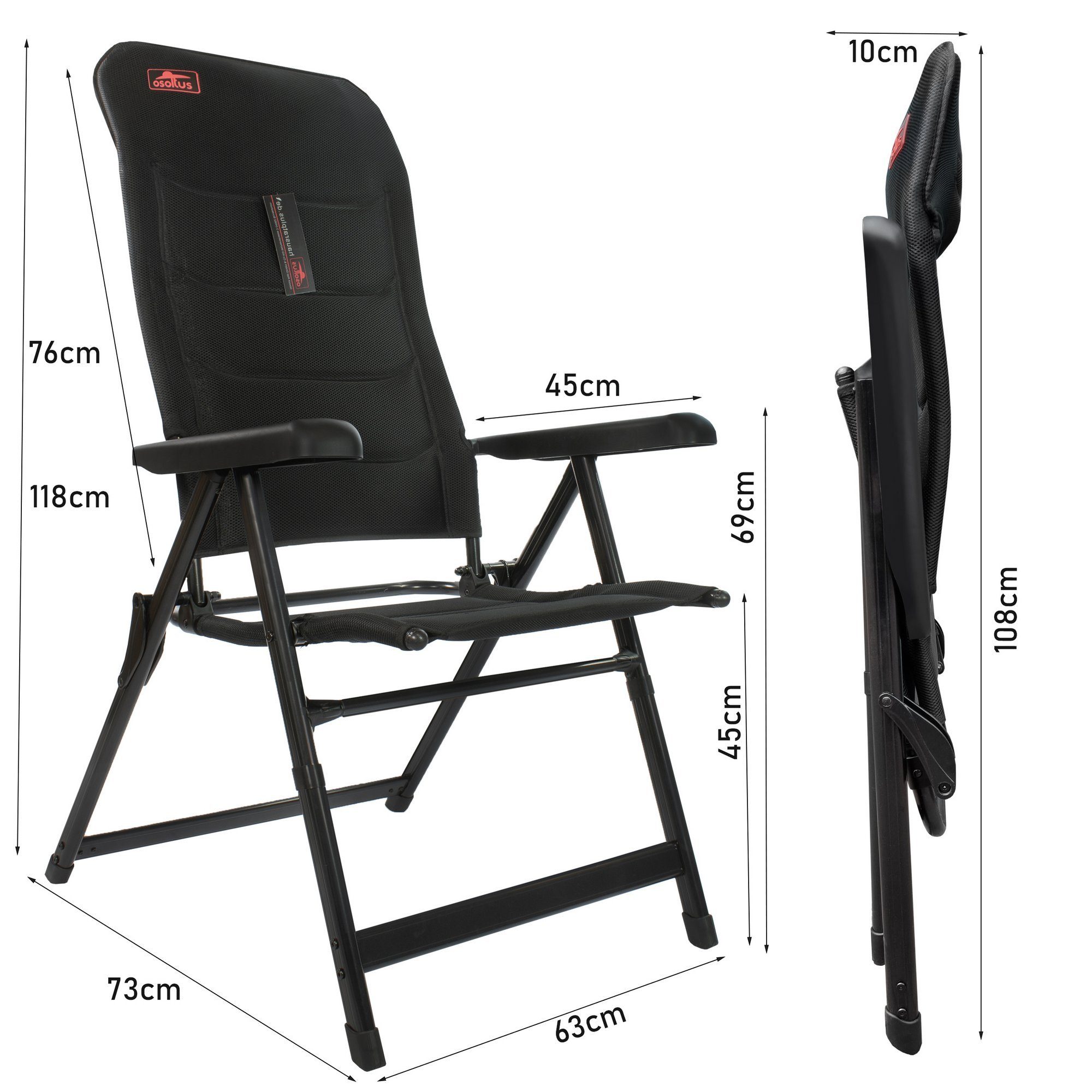 osoltus Campingstuhl osoltus Alu Camping Klappsessel Hochlehner 3D Soft Touch Black Magic