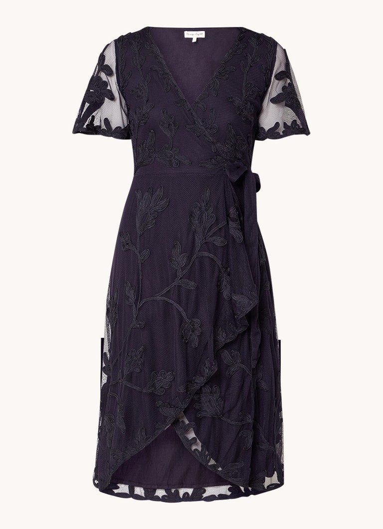 Vestido midi cruzado Clara de Phase Eight con bordado floral.
