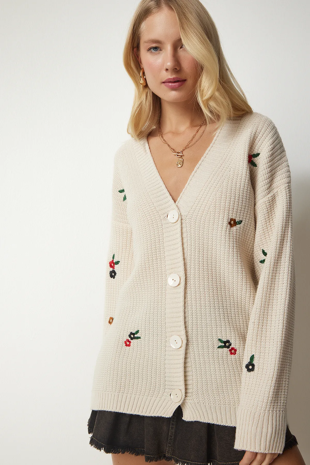 Happiness İstanbul  Strickjacke - Beige - Regular Fit