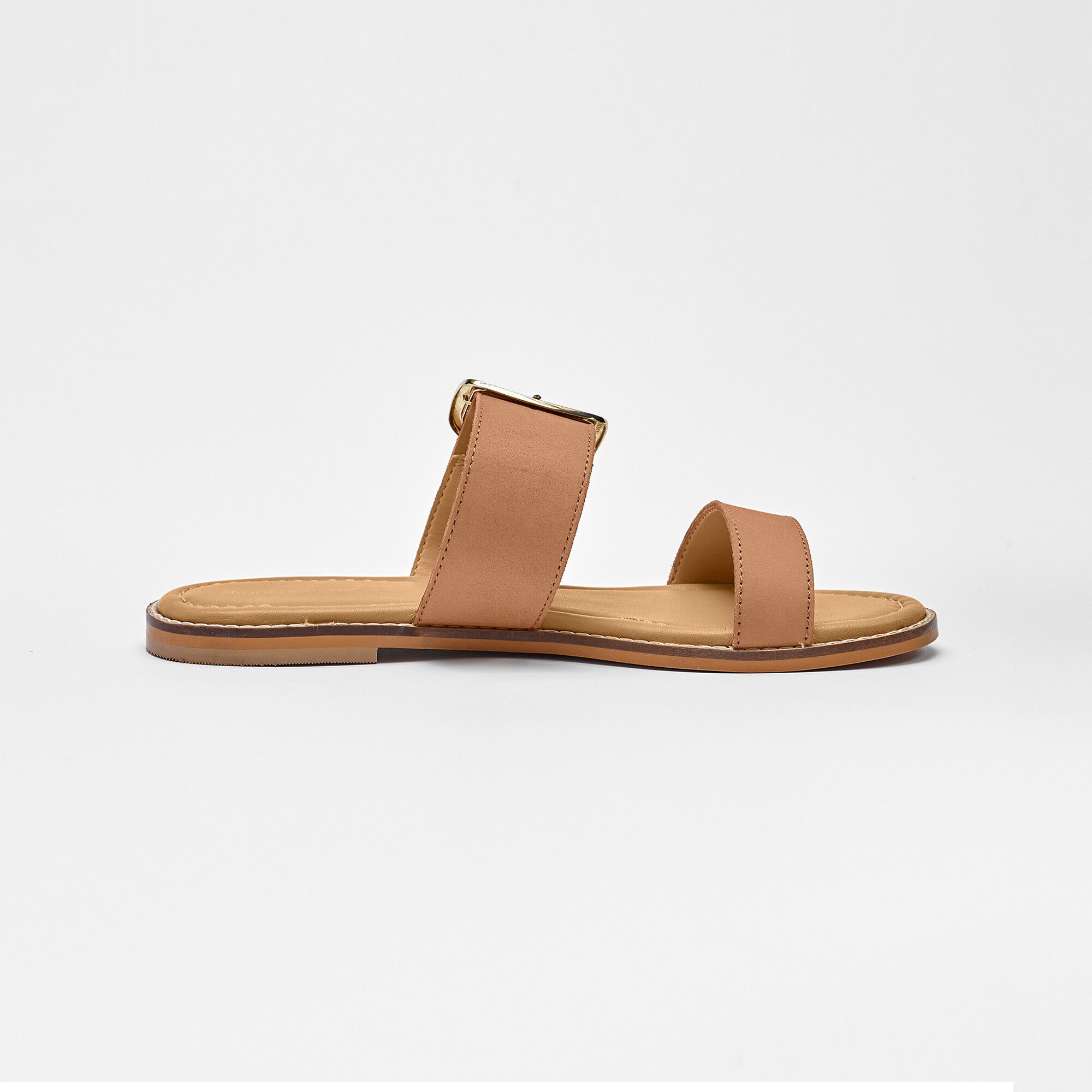 Mules plates éco-conçues en cuir naturel à boucle