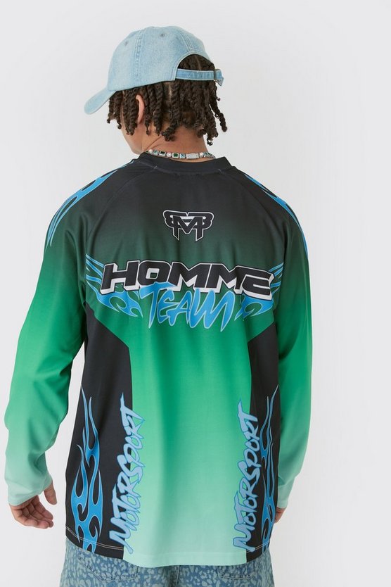 Langärmliges Oversize Oberteil mit Motorsport Homme Print