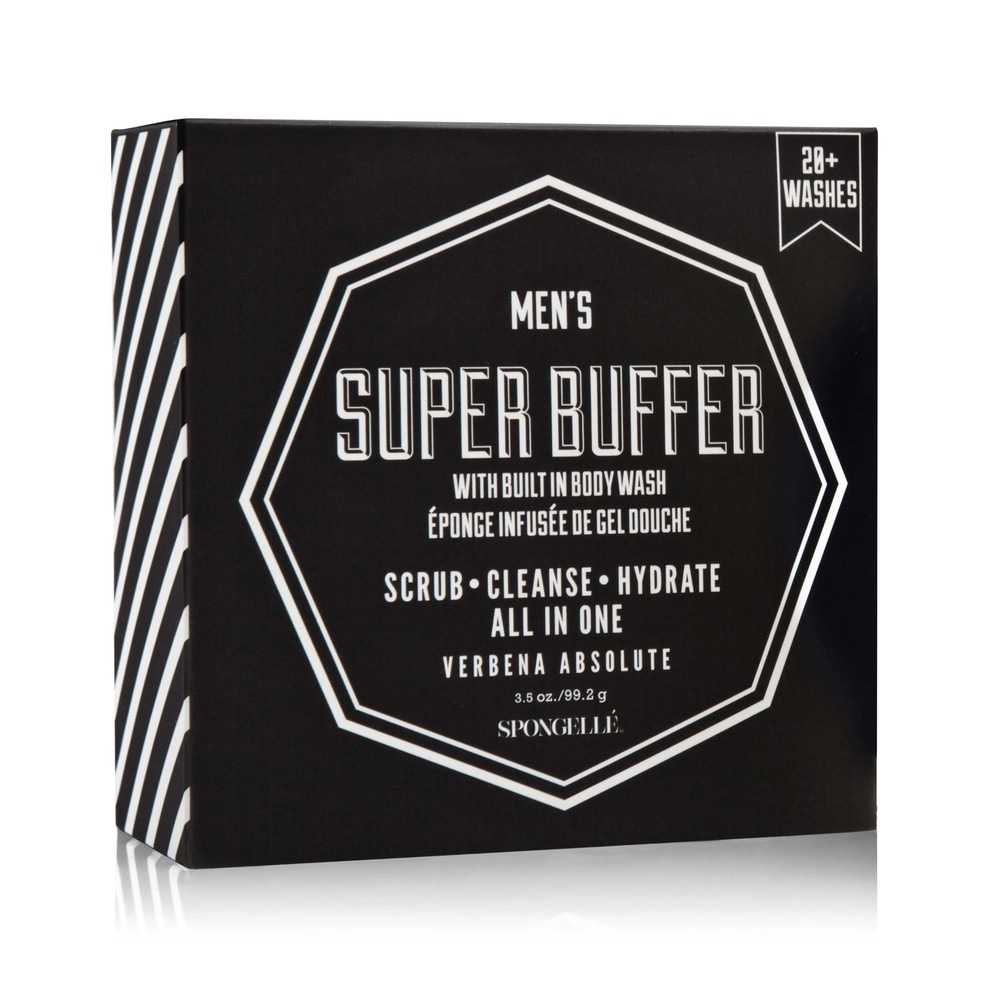 spongelle MEN'S SUPER BUFFER - VERBENA ABSOLUT (20+ USES) Eponge infusée de gel douche pour Homme