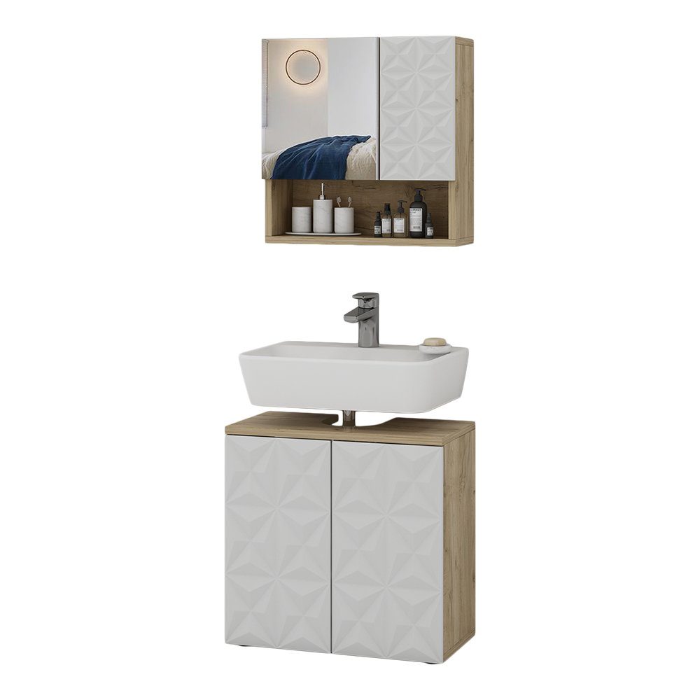 Vicco Badmöbel-Set Badezimmermöbel EDGE Eiche/Weiß Set, (2-St., 2-er Set)