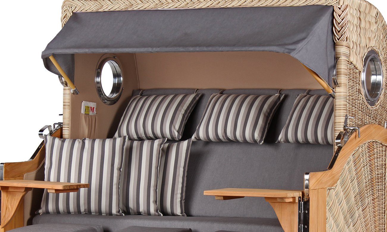 bene living Strandkorb Königssee 3-Sitzer Teak - PE shell - Modell 544, BxTxH: 170x95x170 cm, Volllieger ca. 175 Grad, Ostsee-Strandkorb, inkl. Liftersystem und Bullaugen