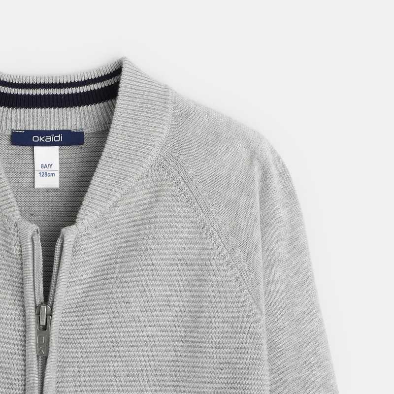 Gilet teddy zippé en maille fine gris garçon
