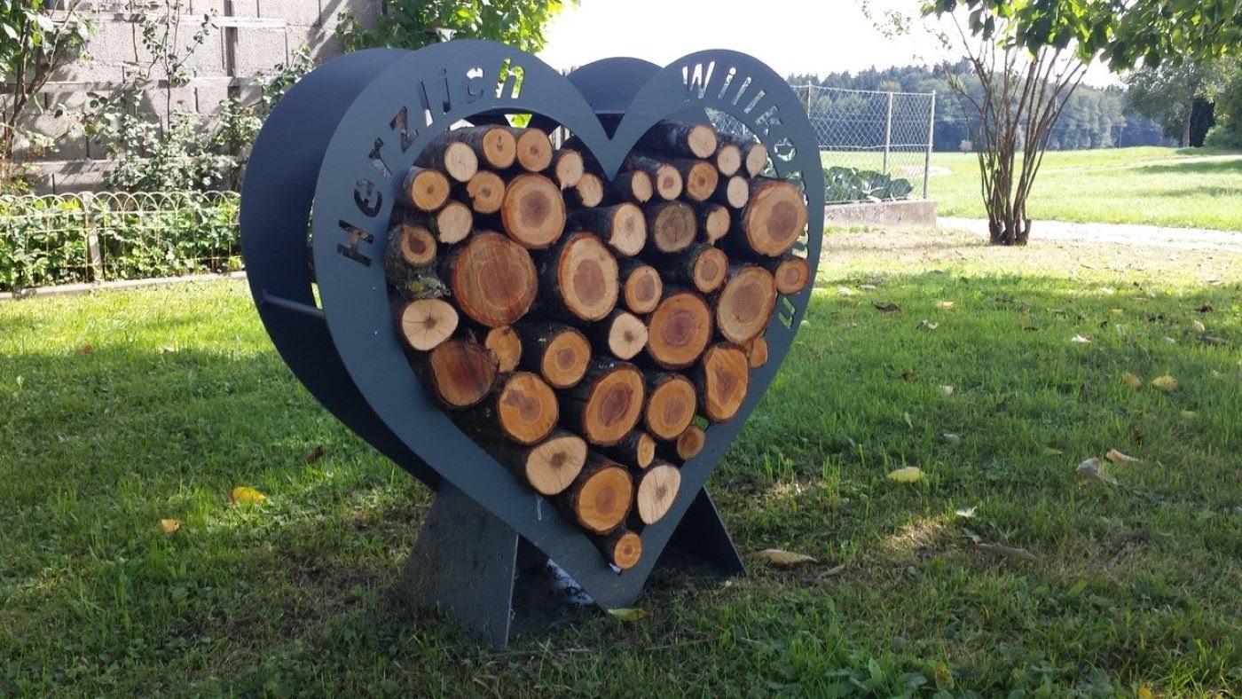 HandelHoffmann Kaminholzregal Kaminholzregal Regal Holz Aufbewahrung Herz