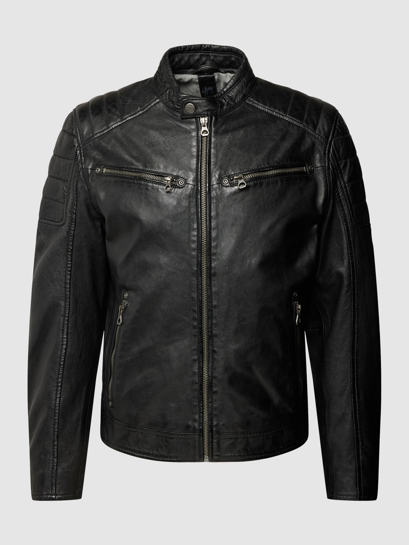 Lederjacke mit Reißverschlusstaschen Modell 'Derry' in schwarz