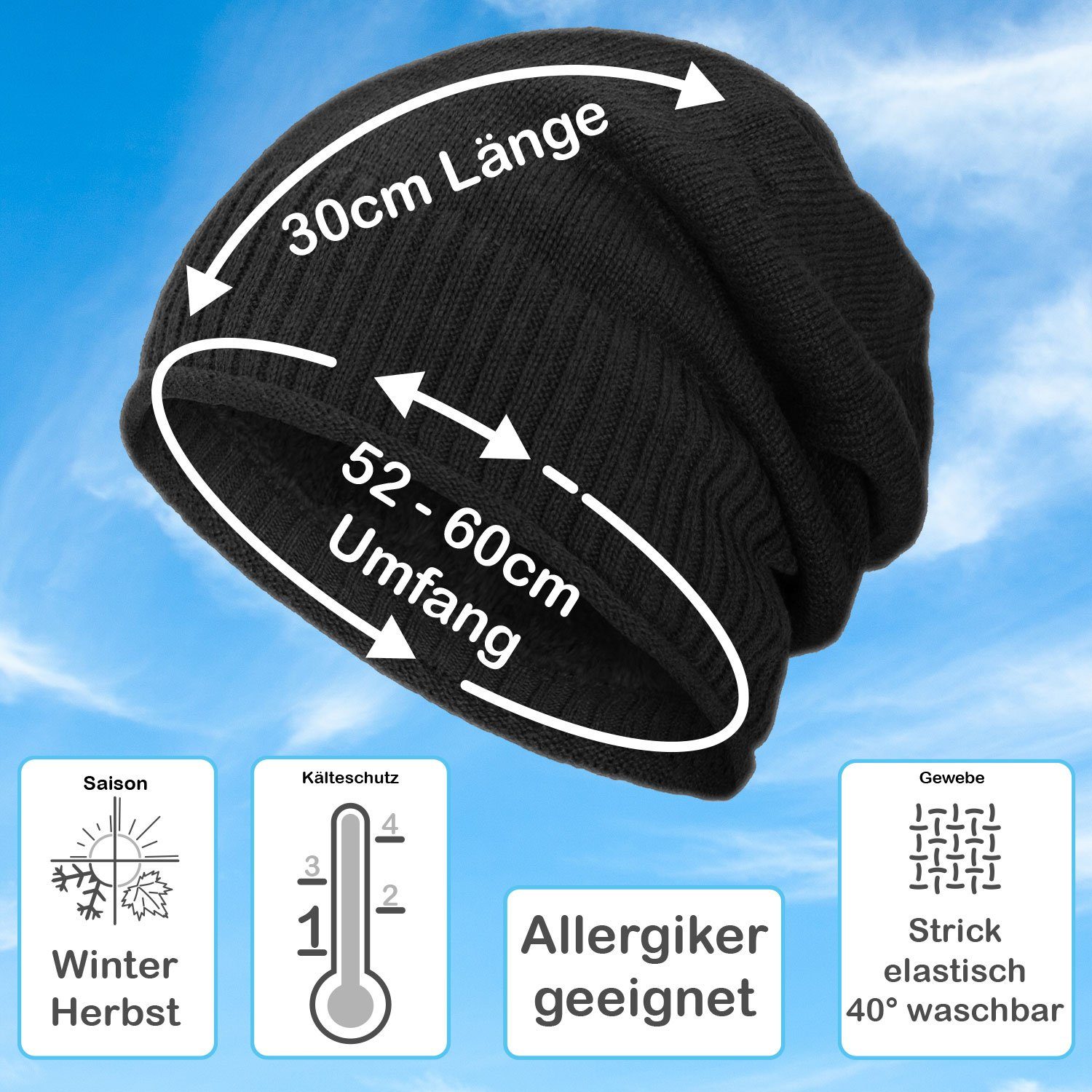 compagno Strickmütze (1-St) Gefütterte Wintermütze Herren Damen Mütze Beanie Haube Strickmütze
