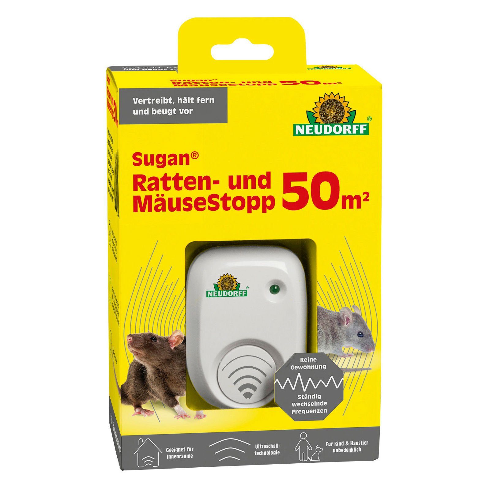 Neudorff Ultraschall-Tierabwehr Sugan Ratten- und Mäuse Stopp 50qm