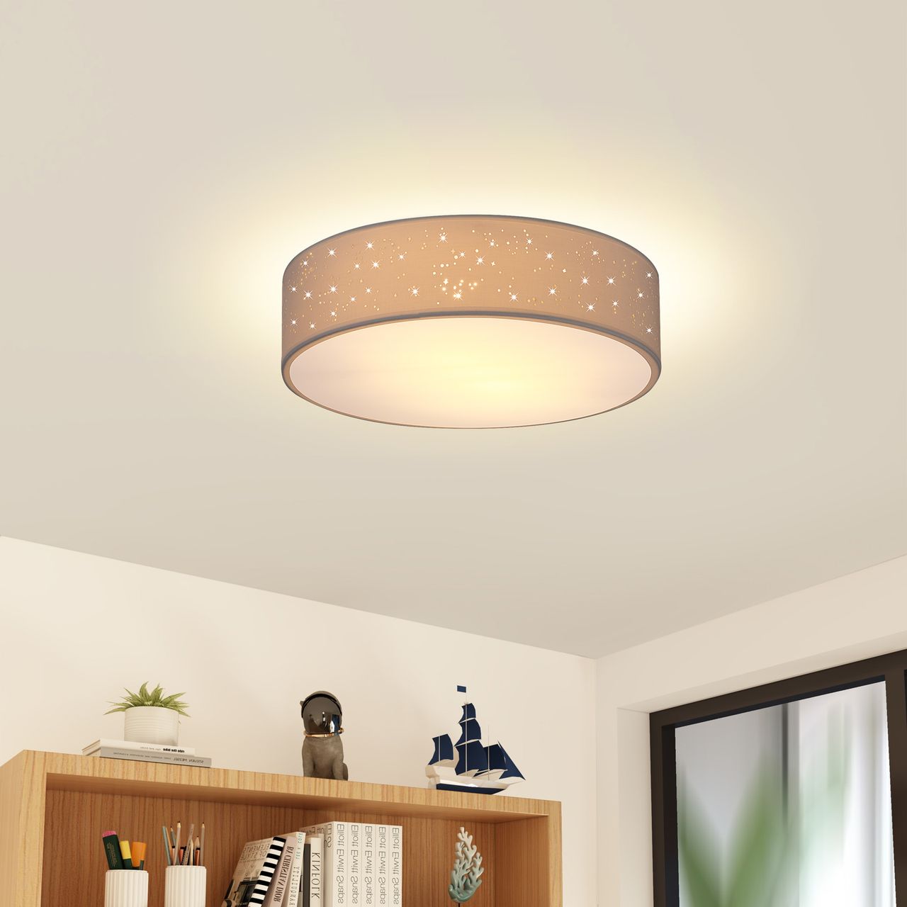 Casaria monzana® Deckenlampe Weiß Stoff Ø38cm Sternenhimmel