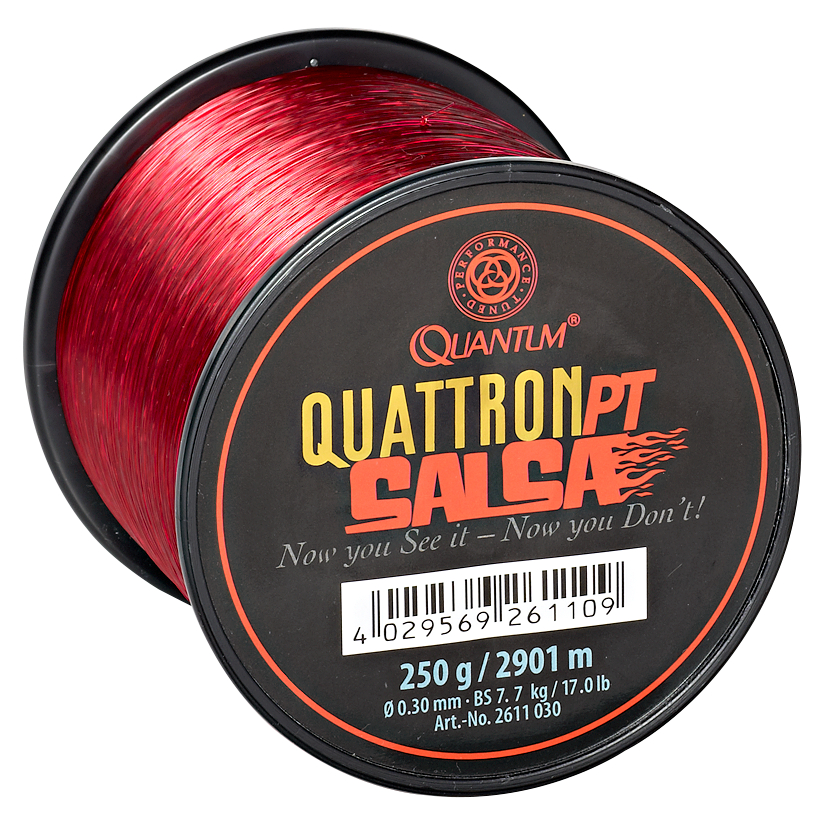 Quantum Angelschnur Quattron Salsa (transparent-rot, Großspule)