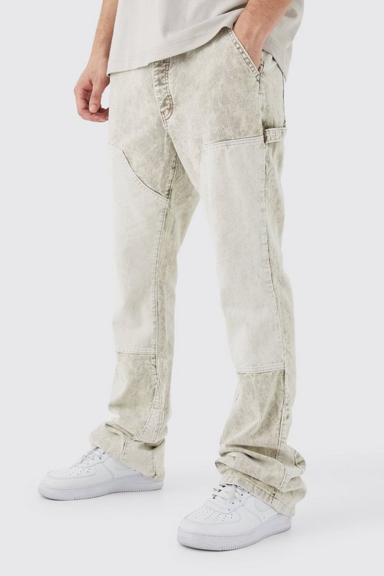 Tall Slim-Fit Colorblock Cord-Hose mit Acid-Waschung
