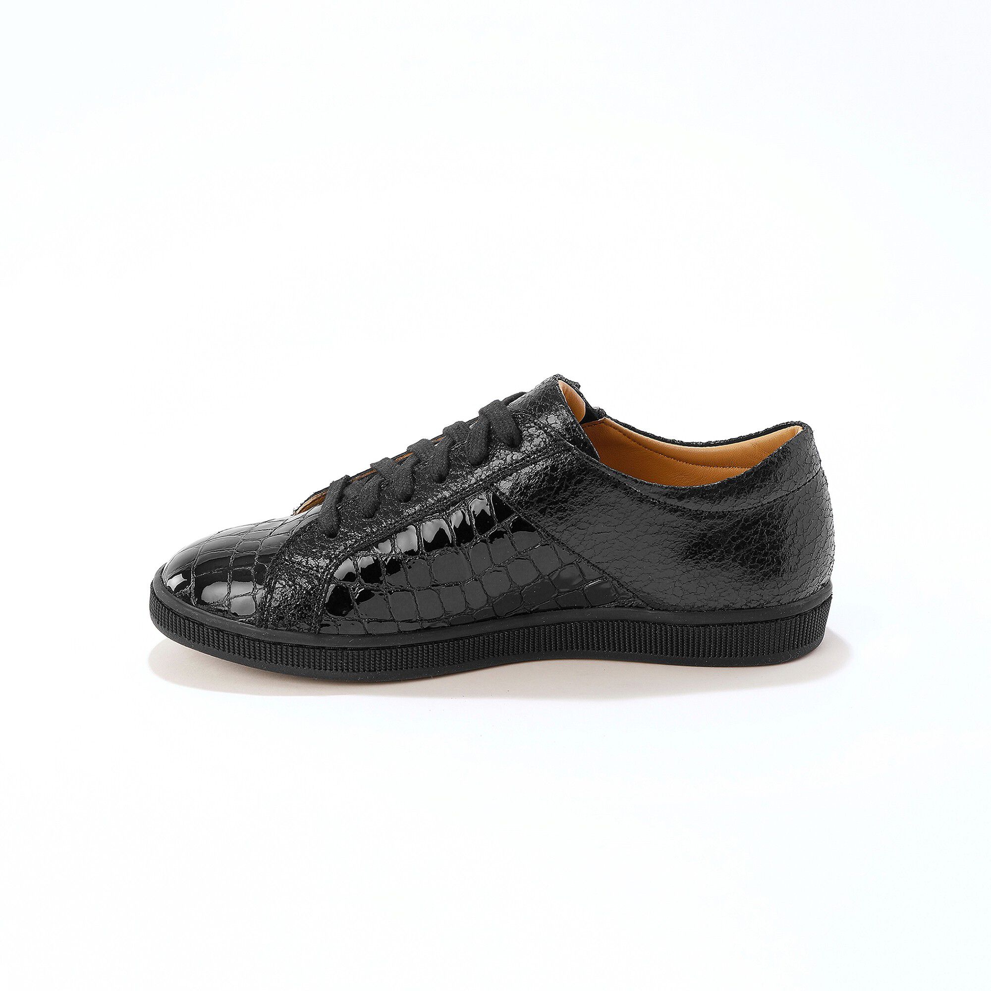 Baskets basses zippées en cuir souple effet croco