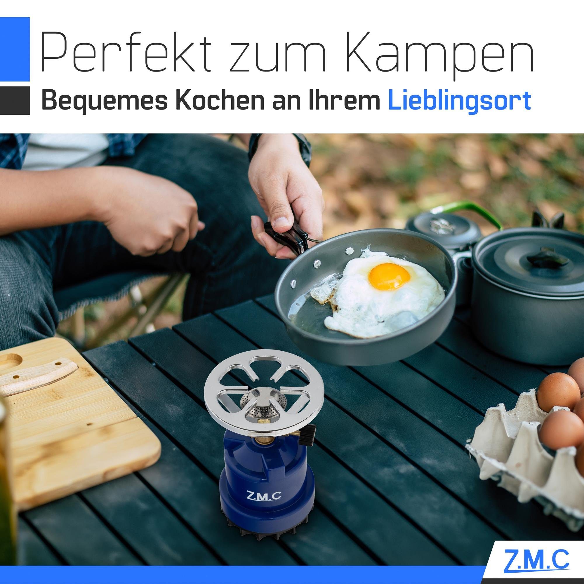 ZMC Gaskocher Campingkocher Gaskocher Shisha Kohleanzünder + 10x Gaskartuschen 190g, (Maximale Temperatur: 1100W / Gewicht: 520g / Butangas), Butangasbrenner Kartuschenkocher Kochfeld für Festivals, Wanderungen