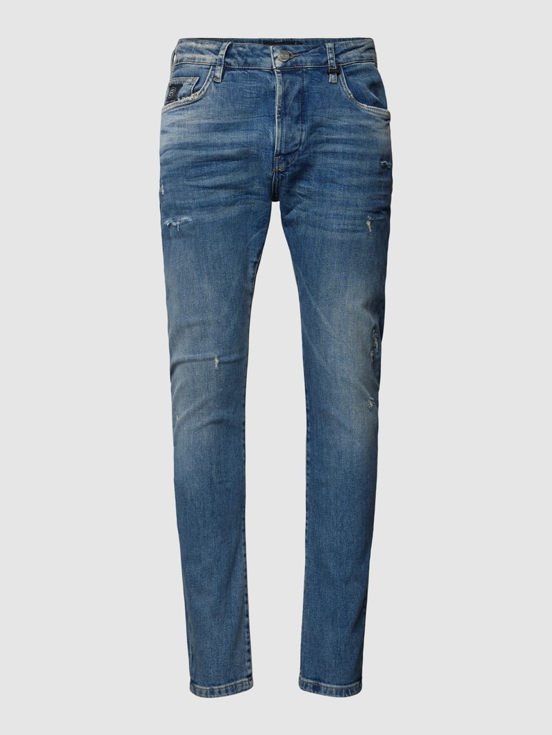 Tapered Fit Jeans im Destroyed-Look Modell 'Noel' in bleu