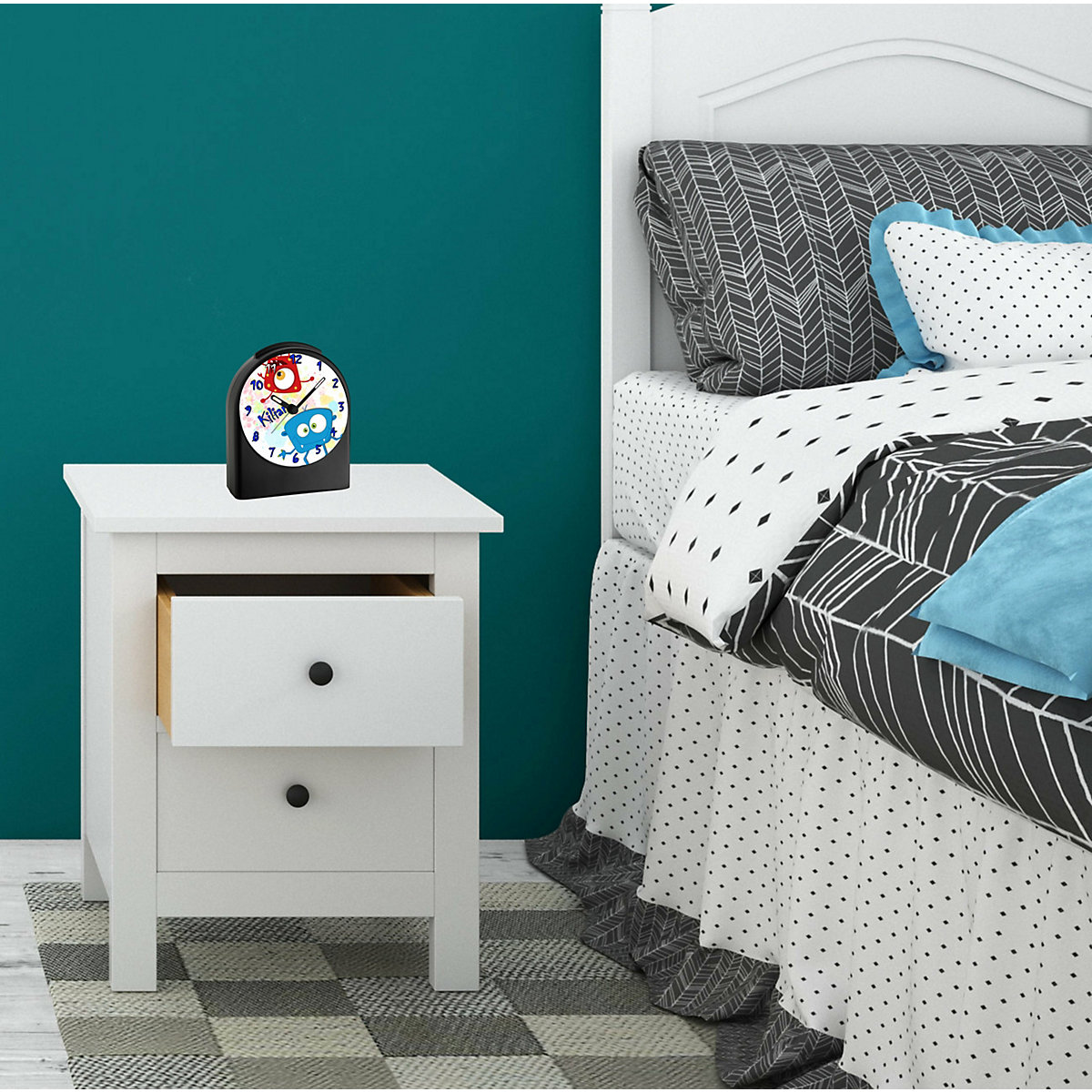 Kinder Funkwecker personalisiert mit Namen Monster Atom-/Funkuhr, 12-Stunden-Anzeigeformat, Schlummerfunktion, Nachtlicht, Geräuschlos/Ohne Ticken