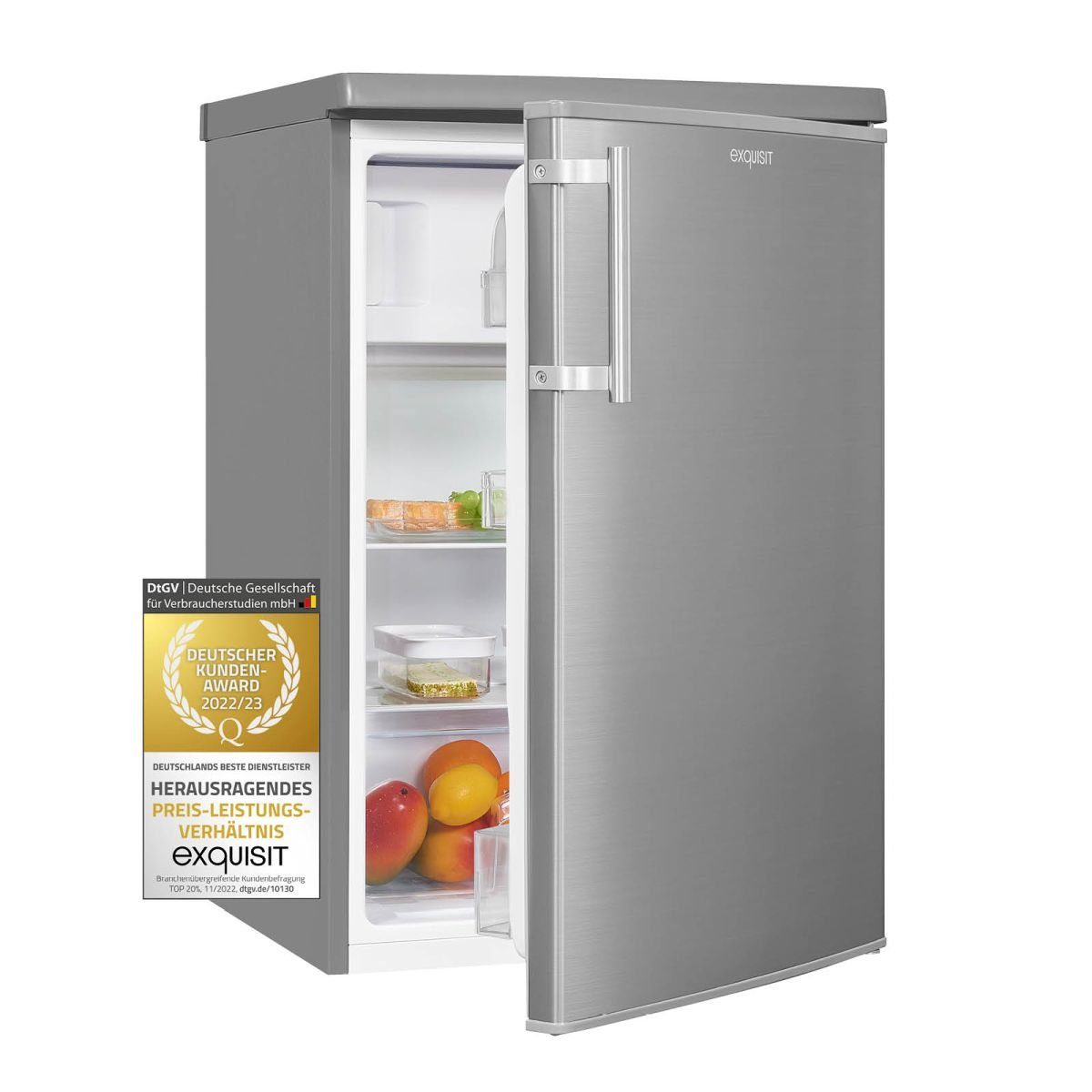 exquisit Kühlschrank KS1016-4-HE-040D inoxlook, 85,5 cm hoch, 55,0 cm breit