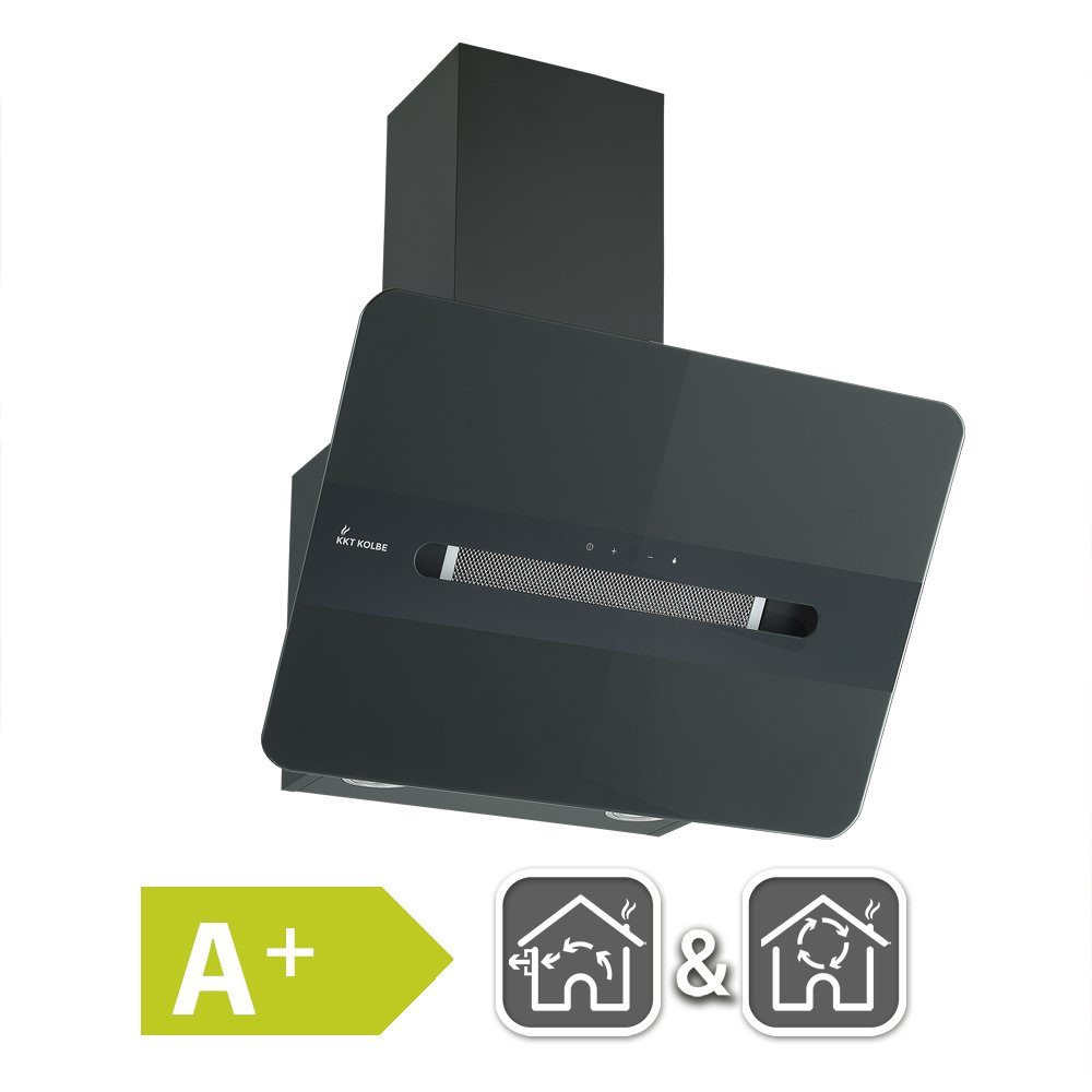 KKT KOLBE Wandhaube Dunstabzugshaube 60cm ORION6109S, 60cm / Edelstahl / schwarzes Glas / 9 Stufen / LED & Sensortasten