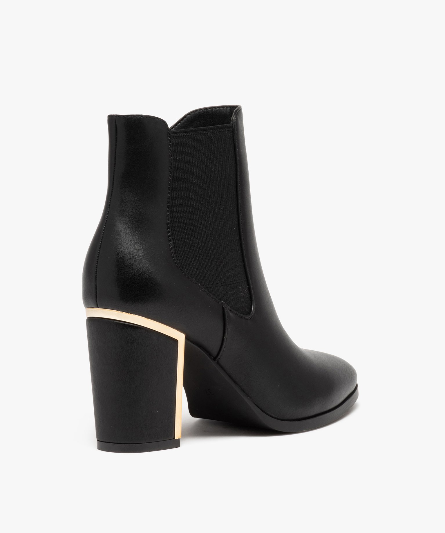 Boots femme unies à talon carré liseré métallique noir | GEMO