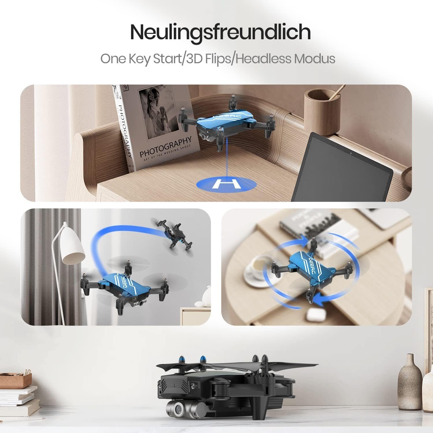 DEERC Drohne (720P, Faltbar RC Quadcopter mit FPV Live Übertragung,lange Gestensteuerung)