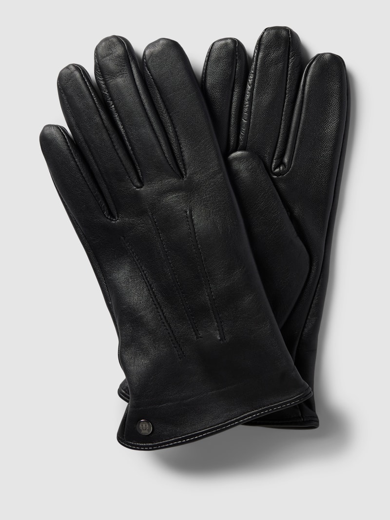 Handschuhe aus Leder mit Ziernähten in schwarz