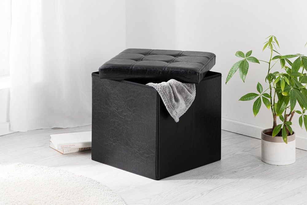 Trendstabil Sitzhocker faltbar & gepolstert, bis 110 kg belastbar, Bezug aus Kunstleder, schwarz