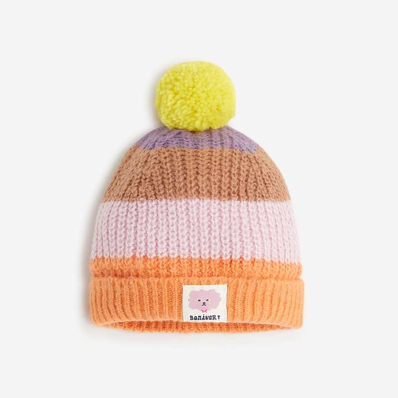 Bonnet rayé multicolore bébé fille jaune en tricot Catimini