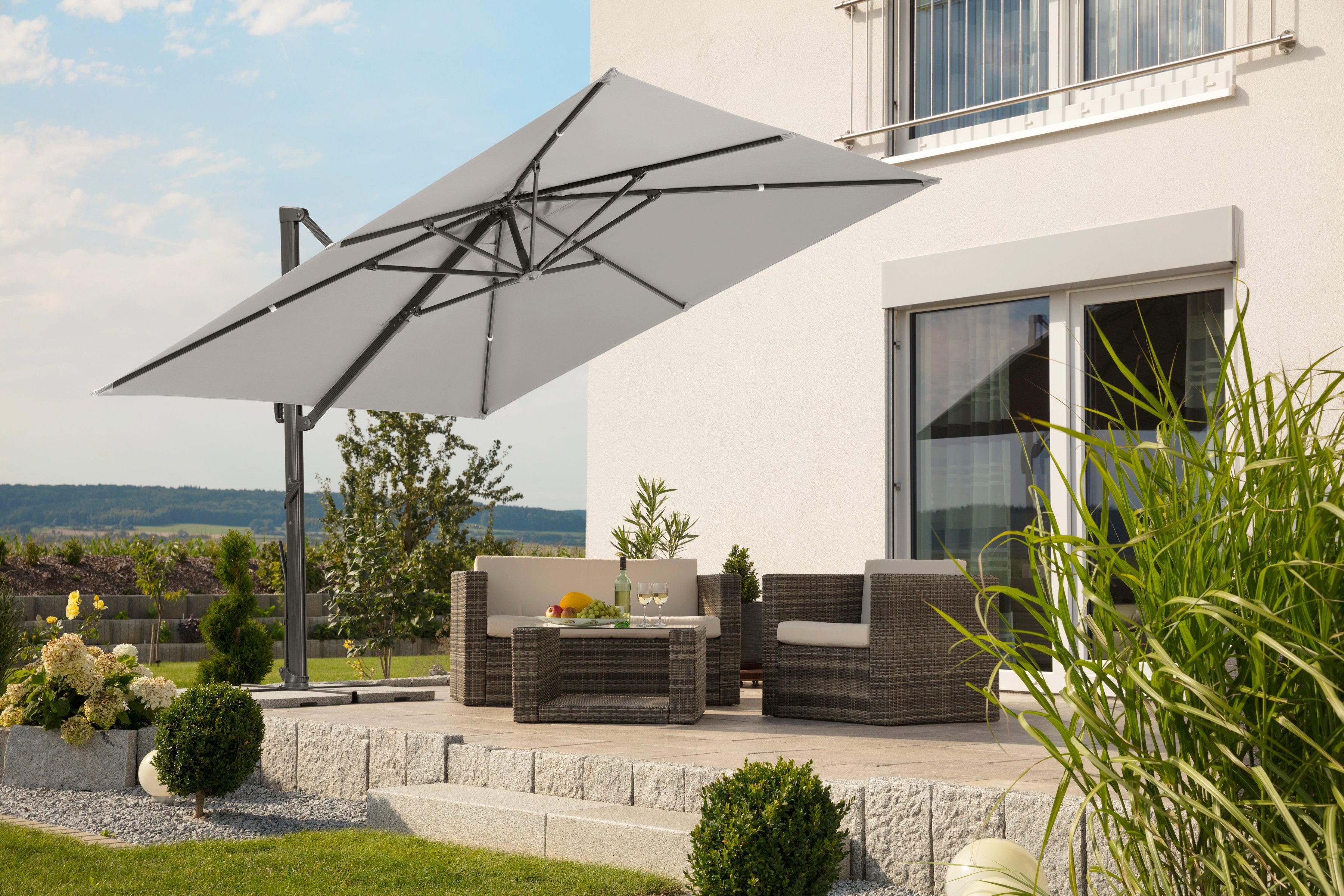 Schneider Schirme Ampelschirm Rhodos Smart, BxL: 300x300 cm, Alu/Polyester, inkl. Plattenständer/Schutzhülle