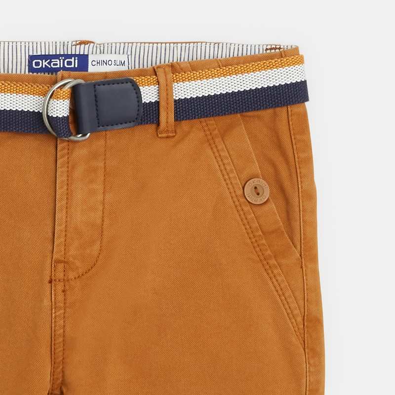 Pantalon chino slim ceinturé en toile unie orange garçon