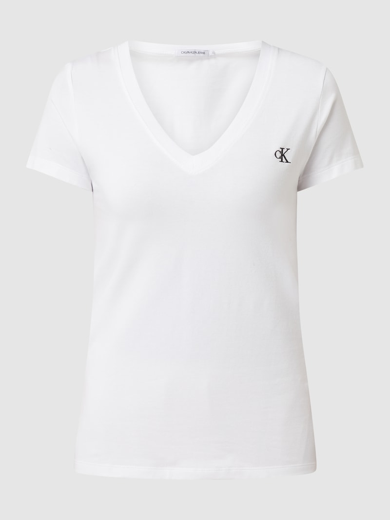 T-Shirt mit Logo-Stickerei  in weiss