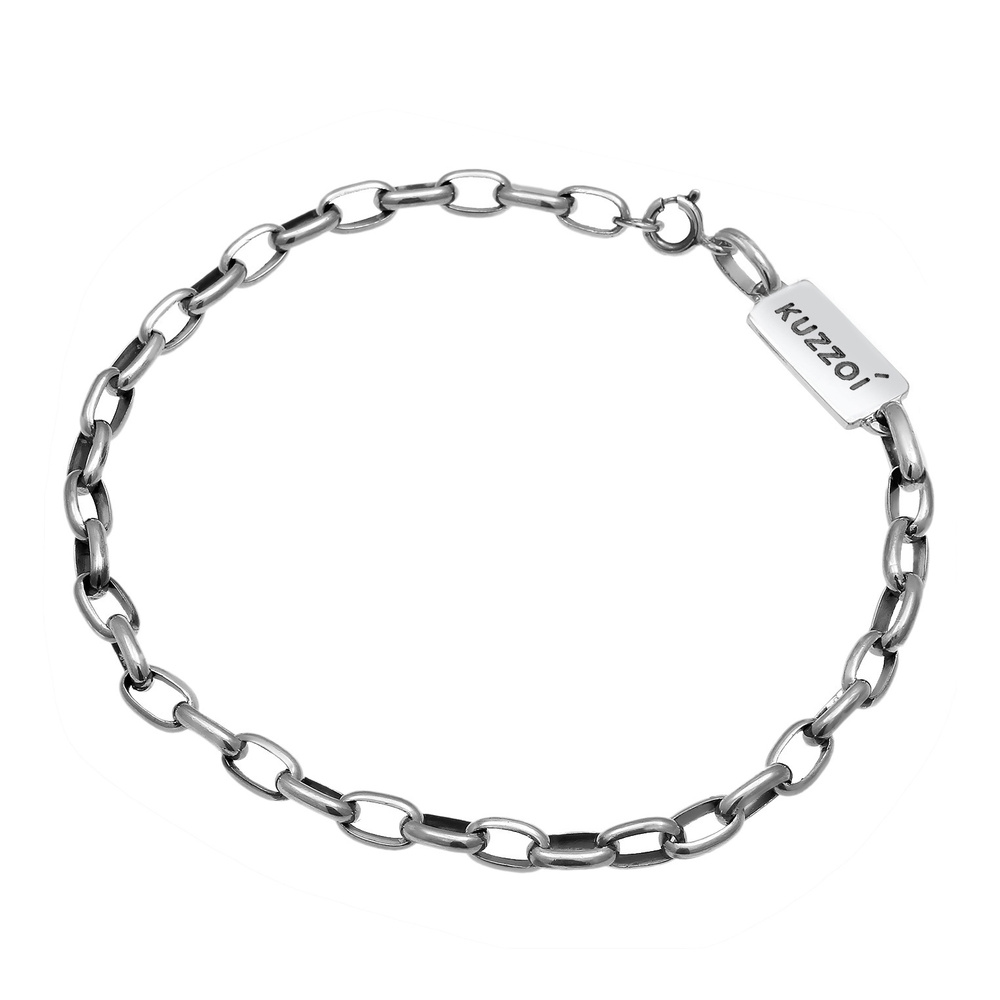 KUZZOI KUZZOI Bracelet Chaîne maille forçat ovale solide de base en 925/1000 argent mass Bracelet