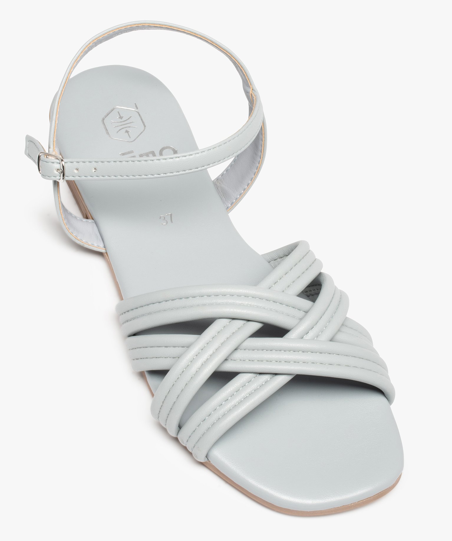 Sandales femme à talon plat et fines brides unies bleu | GEMO