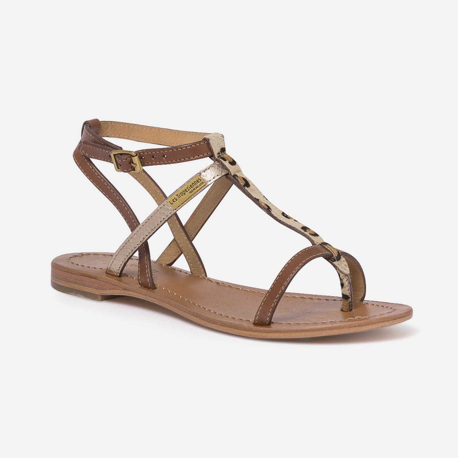 Sandale LES TROPEZIENNES cuir marron et or