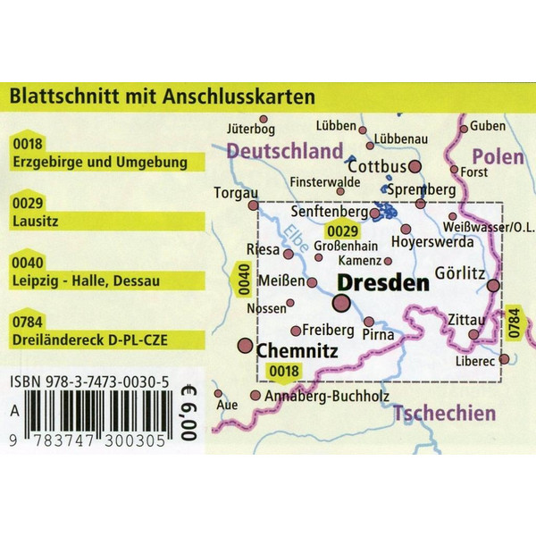 DRESDEN, OBERLAUSITZ, SÄCHSISCHE SCHWEIZ 1:180 000 - Straßenkarte