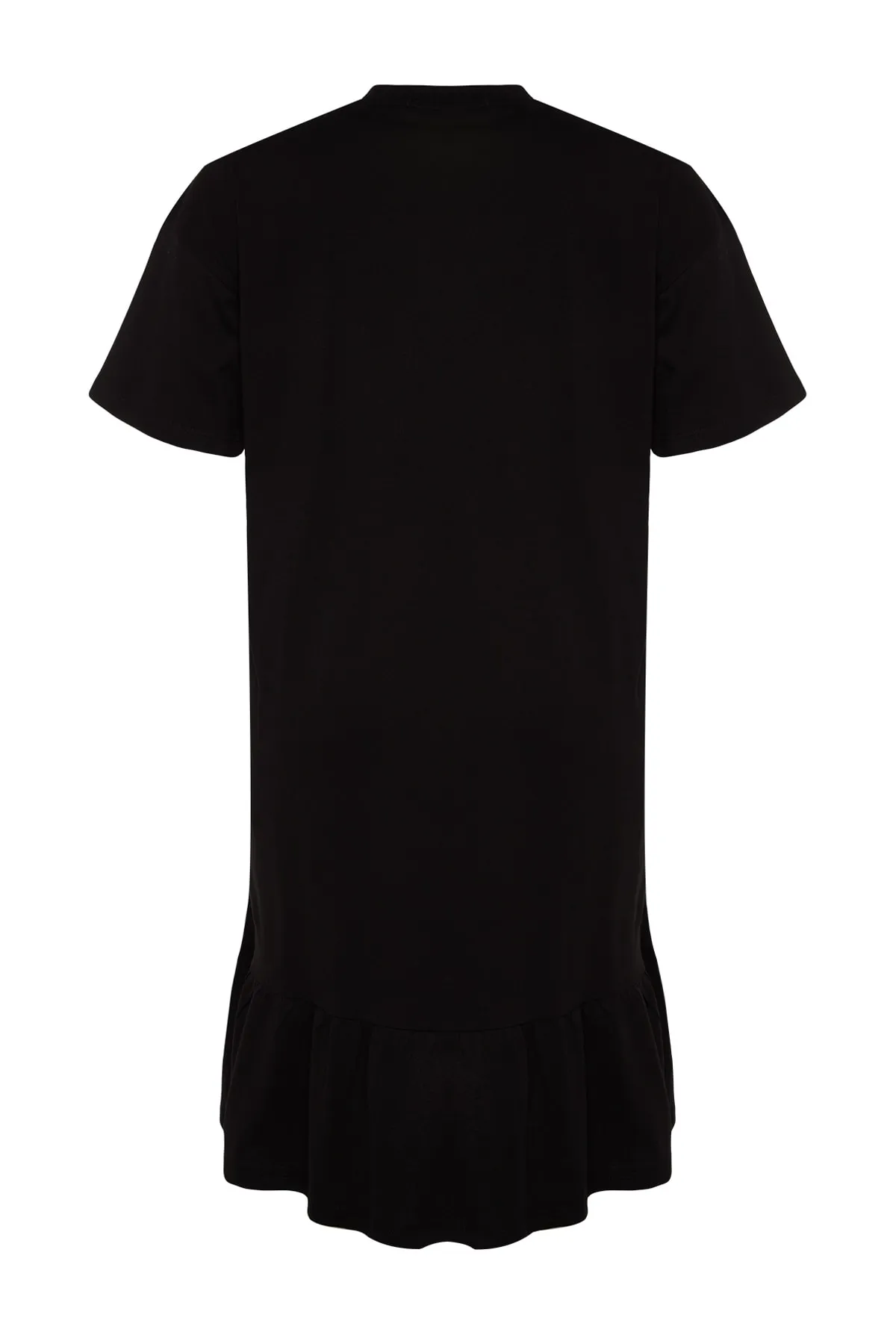 Trendyol Curve  Schwarzes gestricktes T-Shirt-Kleid mit Volants TBSSS22EL2621